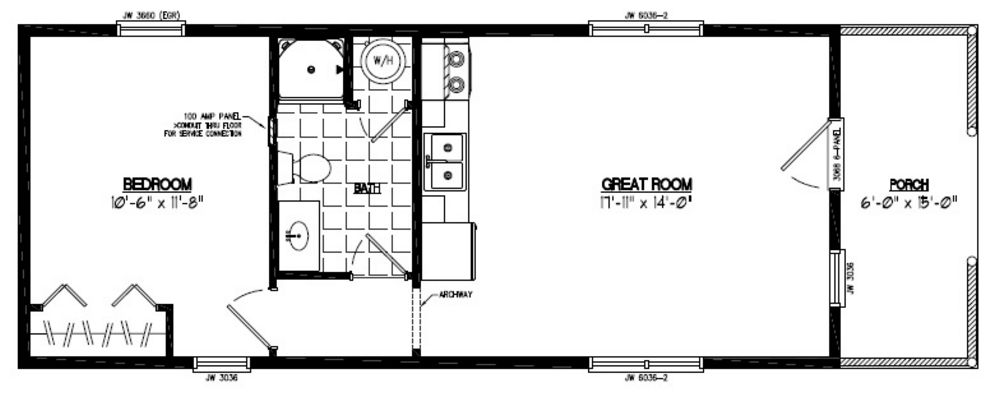 15x42 settler certified floor plan #15sr302 - custom barns
